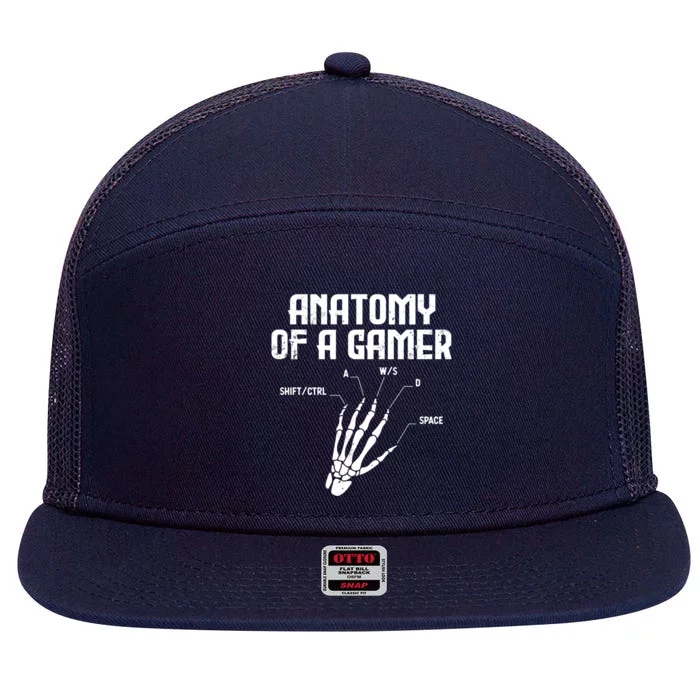 Anatomy Of A Gamer Hand Skeleton Computer Gamer Gaming Gift 7 Panel Mesh Trucker Snapback Hat