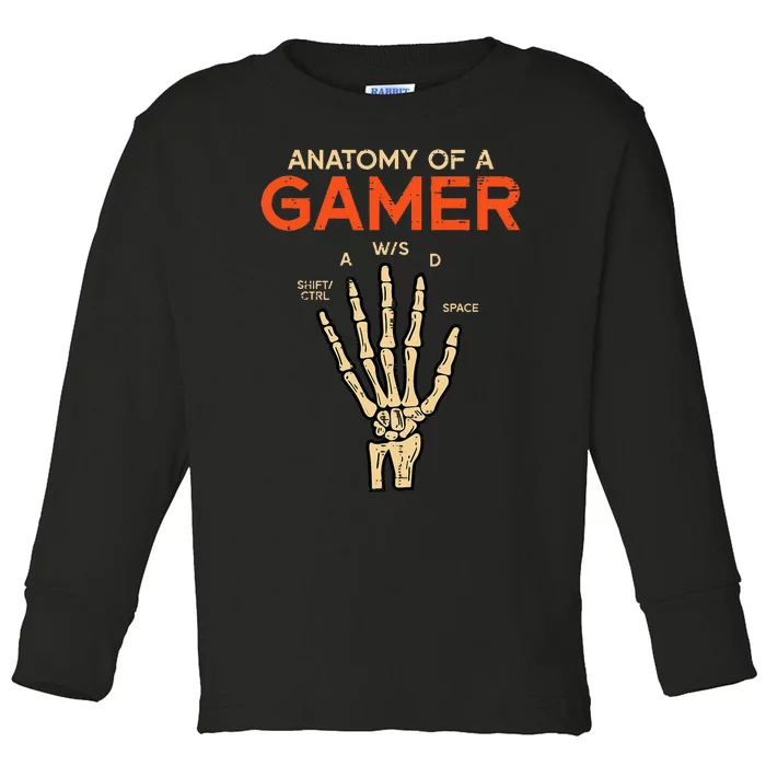 Anatomy Of A Gamer Skeleton Hand Funny Toddler Long Sleeve Shirt