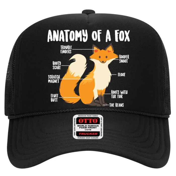 Anatomy Of A Fox | Cute Sweet Carnivore Funny Animal Gift High Crown Mesh Trucker Hat