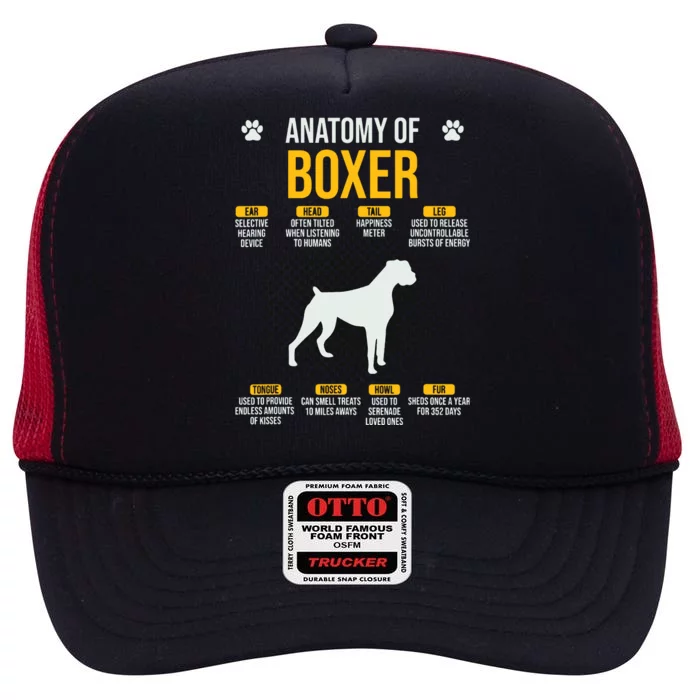 Anatomy Of Boxer Dog Lover Funny High Crown Mesh Trucker Hat