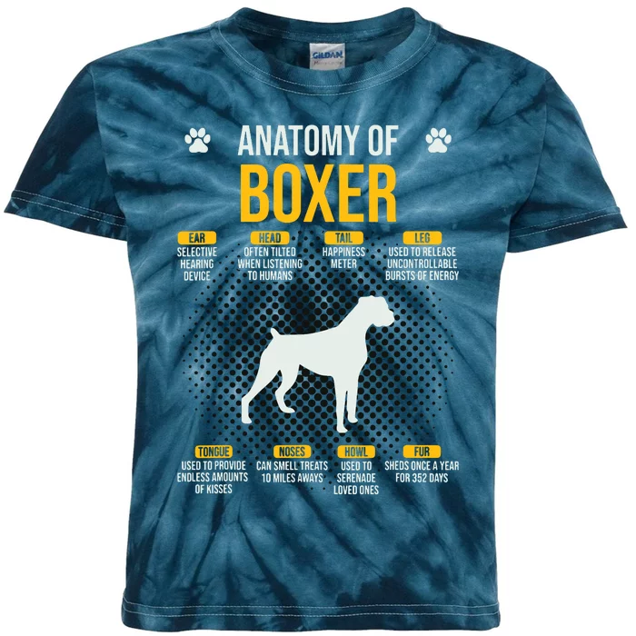 Anatomy Of Boxer Dog Lover Funny Kids Tie-Dye T-Shirt