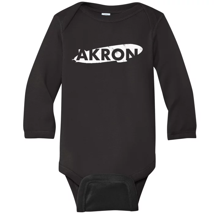 Akron Ohio Blimp Over Summit County Vintage Distressed Style Baby Long Sleeve Bodysuit