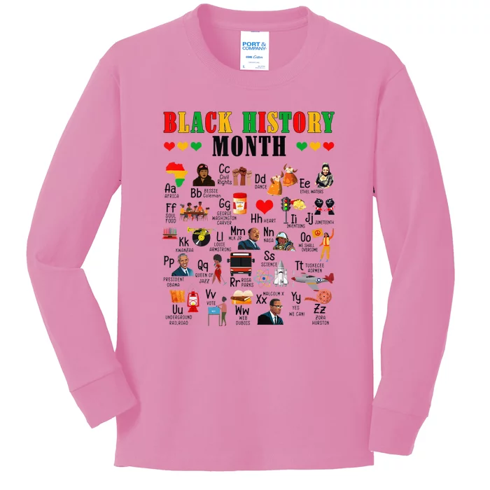 ABCs Of Black History Month Pride African American Teacher Kids Long Sleeve Shirt