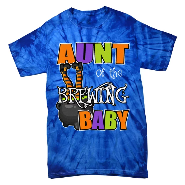 Aunt Of Brewing Baby Halloween Theme Baby Shower Spooky Tie-Dye T-Shirt