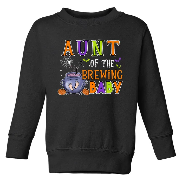 Aunt Of Brewing Baby Halloween Theme Baby Shower Spooky Toddler Sweatshirt