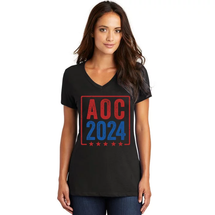 Alexandria Ocasio Cortez For President AOC 2024 Election Women's V-Neck T-Shirt