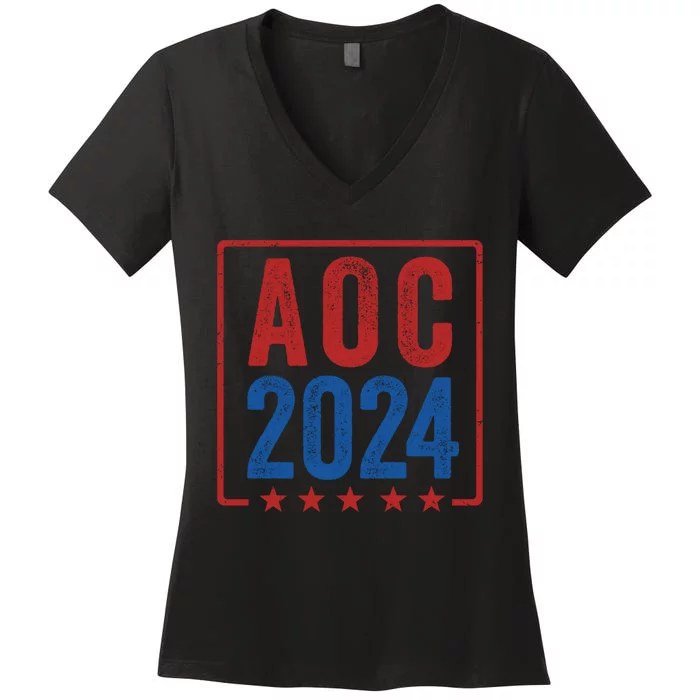 Alexandria Ocasio Cortez For President AOC 2024 Election Women's V-Neck T-Shirt