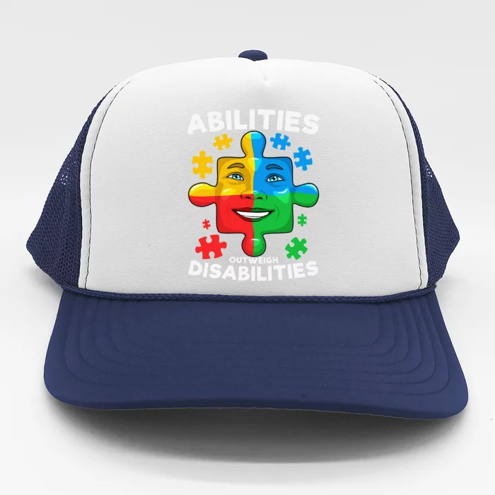 Abilities Outweigh Disabilities Autism Awareness Inspiring Trucker Hat