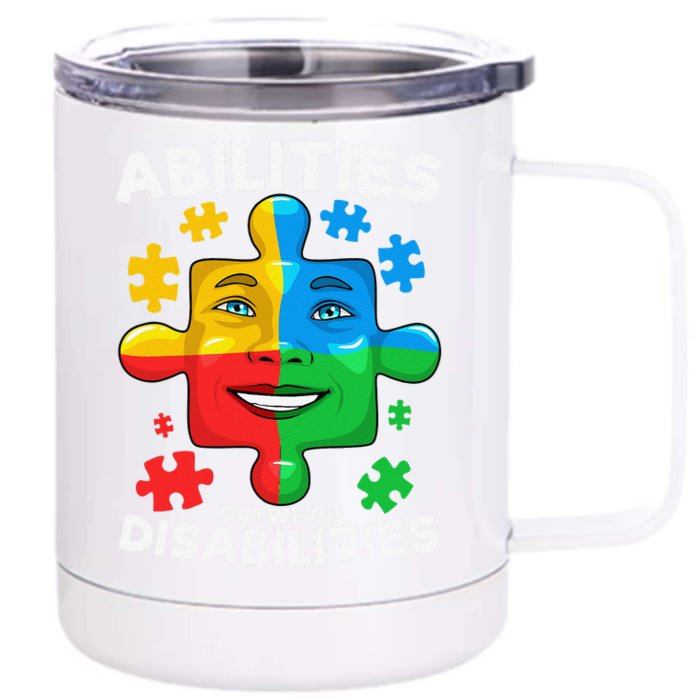 Abilities Outweigh Disabilities Autism Awareness Inspiring Front & Back 12oz Stainless Steel Tumbler Cup