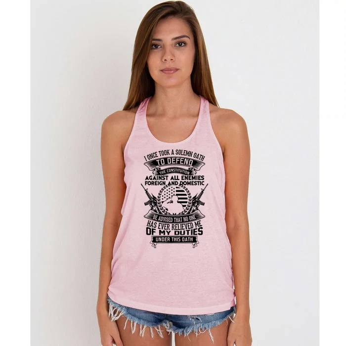 AMERICAN Oath Defend The Constitution Army Veteran Women's Knotted Racerback Tank