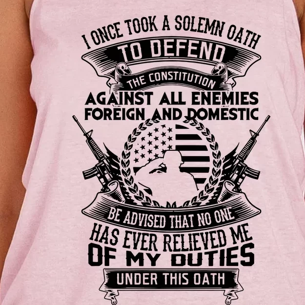 AMERICAN Oath Defend The Constitution Army Veteran Women's Knotted Racerback Tank