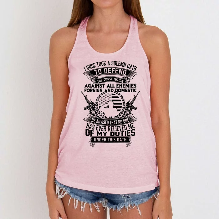 AMERICAN Oath Defend The Constitution Army Veteran Women's Knotted Racerback Tank