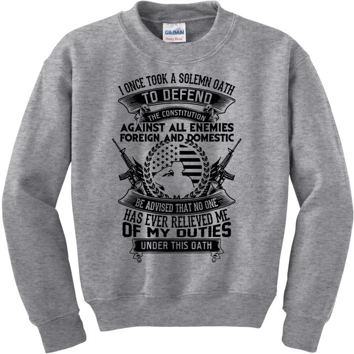 AMERICAN Oath Defend The Constitution Army Veteran Kids Sweatshirt