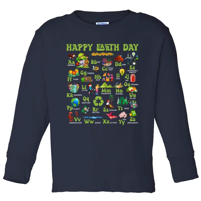 Abcs Of Earth Day Teacher Save Our Planet Nature Environment Toddler Long Sleeve Shirt