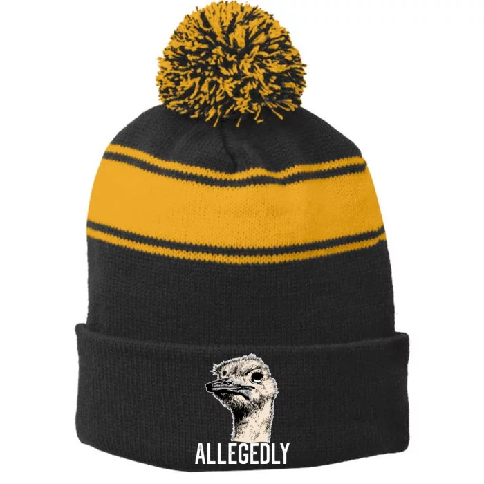 Allegedly Ostrich Funny Flightless Bird Face Design Stripe Pom Pom Beanie