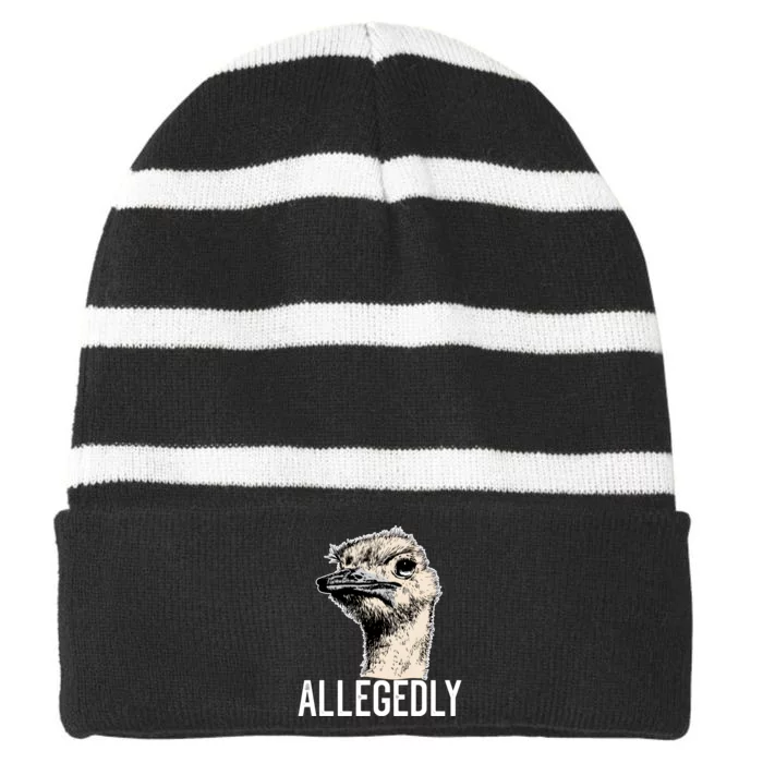 Allegedly Ostrich Funny Flightless Bird Face Design Striped Beanie with Solid Band