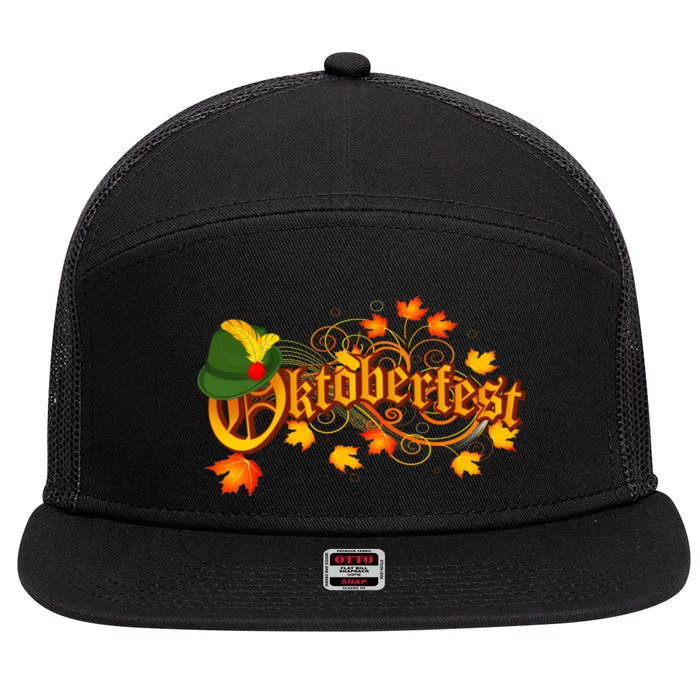 Autumn Oktoberfest Fall Leaves 7 Panel Mesh Trucker Snapback Hat