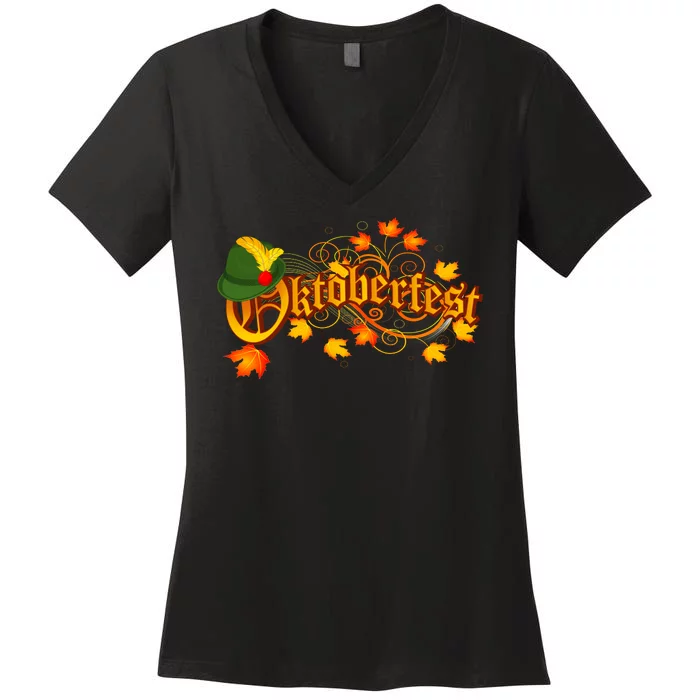 Autumn Oktoberfest Fall Leaves Women's V-Neck T-Shirt