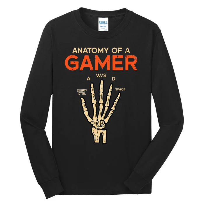 Anatomy Of Gamer Skeleton Hand Funny Men Kids Ns Tall Long Sleeve T-Shirt