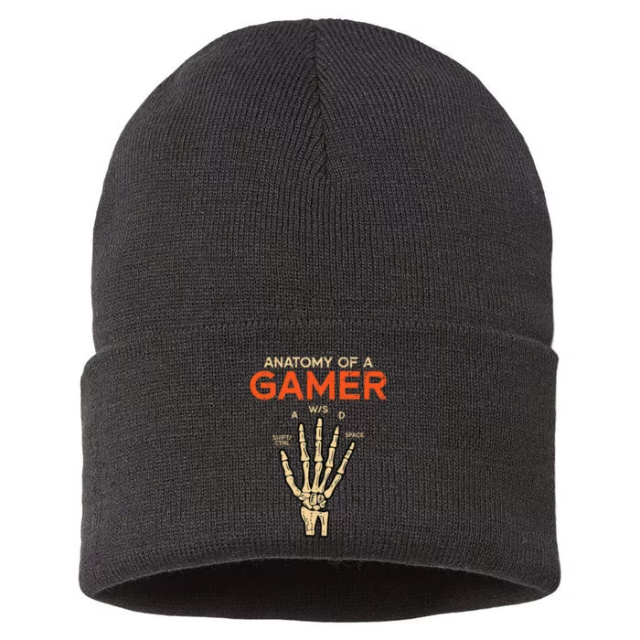 Anatomy Of Gamer Skeleton Hand Funny Men Kids Ns Sustainable Knit Beanie