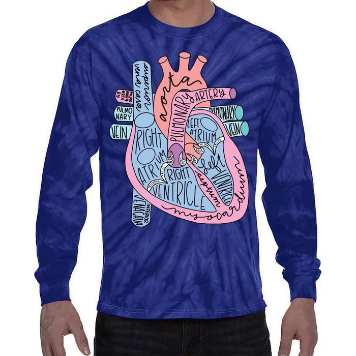 Anatomical Of Heart Cardiac Nurse Practioner Sonographer Tie-Dye Long Sleeve Shirt