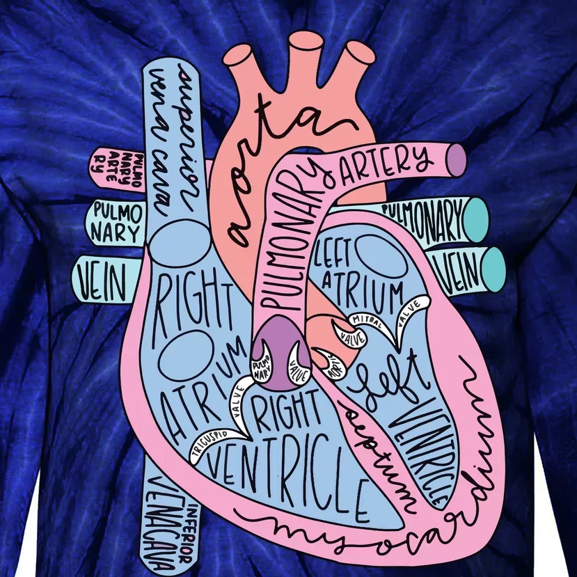 Anatomical Of Heart Cardiac Nurse Practioner Sonographer Tie-Dye Long Sleeve Shirt