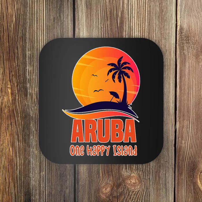 Aruba One Happy Island Beautiful Sunset Beach Coaster