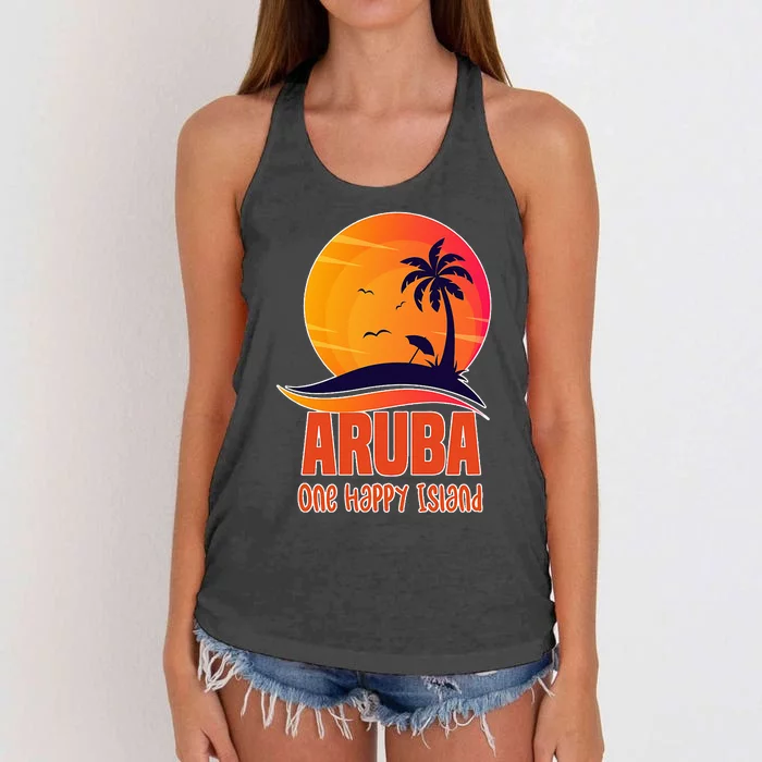 Aruba One Happy Island Beautiful Sunset Beach Women's Knotted Racerback Tank