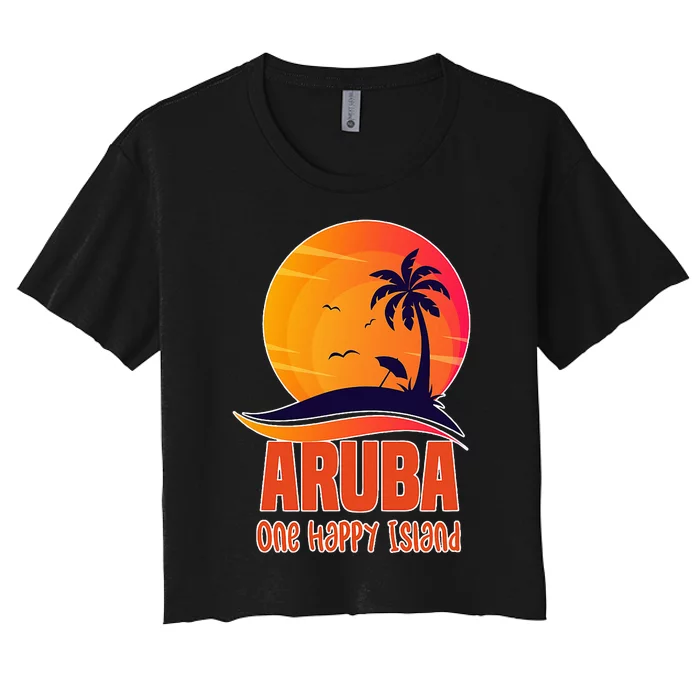 Aruba One Happy Island Beautiful Sunset Beach Women's Crop Top Tee