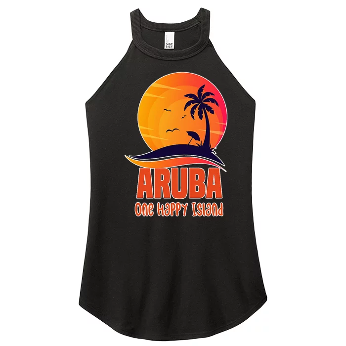 Aruba One Happy Island Beautiful Sunset Beach Women’s Perfect Tri Rocker Tank