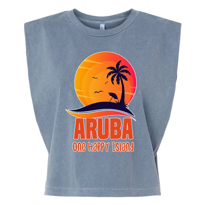 Aruba One Happy Island Beautiful Sunset Beach Garment-Dyed Women's Muscle Tee