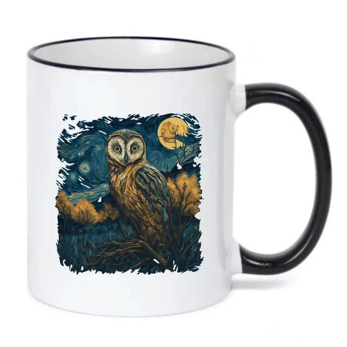 An Owl In The Night Forest Painting Black Color Changing Mug