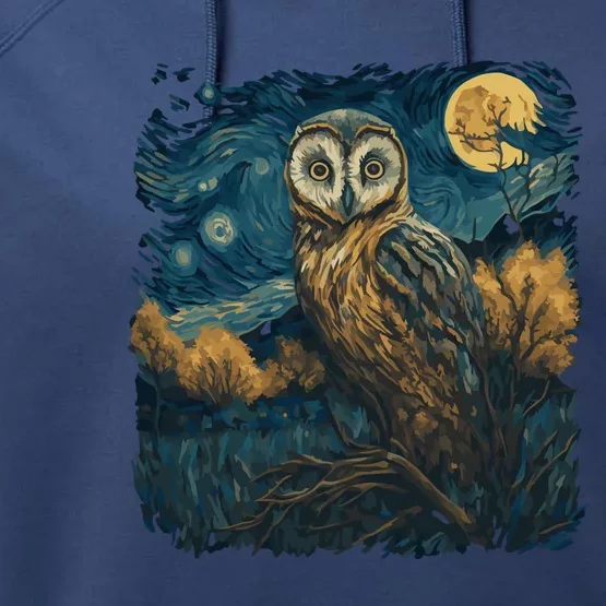 An Owl In The Night Forest Painting Performance Fleece Hoodie