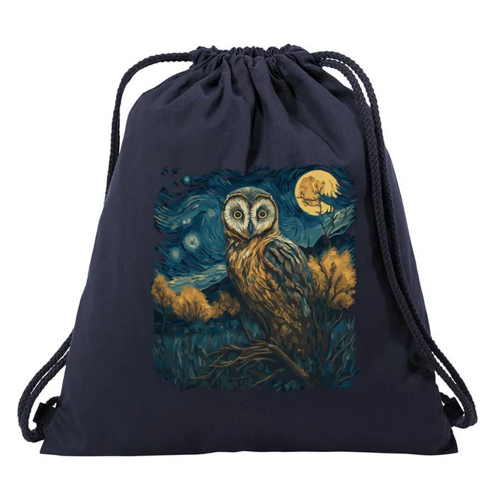 An Owl In The Night Forest Painting Drawstring Bag