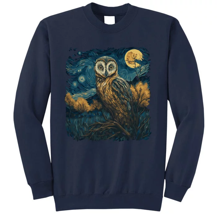 An Owl In The Night Forest Painting Tall Sweatshirt