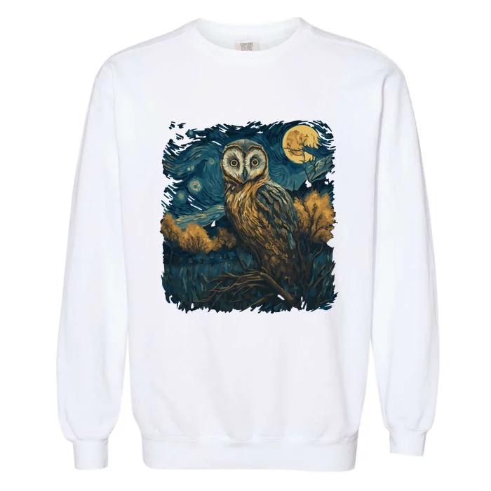 An Owl In The Night Forest Painting Garment-Dyed Sweatshirt