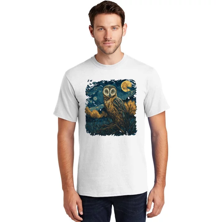 An Owl In The Night Forest Painting Tall T-Shirt