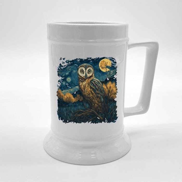 An Owl In The Night Forest Painting Front & Back Beer Stein