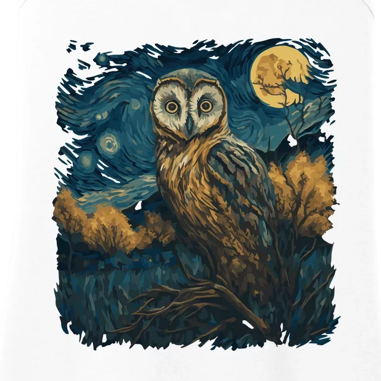 An Owl In The Night Forest Painting Ladies Essential Tank