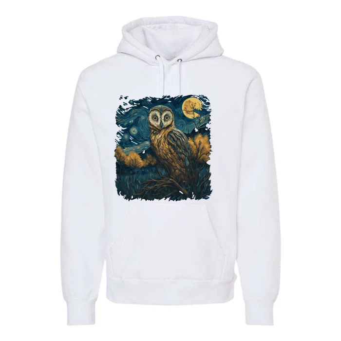 An Owl In The Night Forest Painting Premium Hoodie