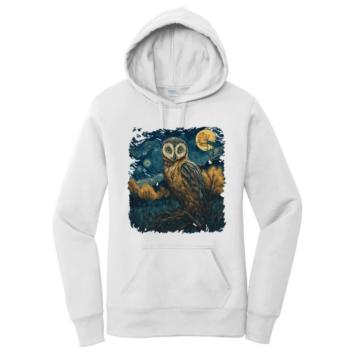 An Owl In The Night Forest Painting Women's Pullover Hoodie