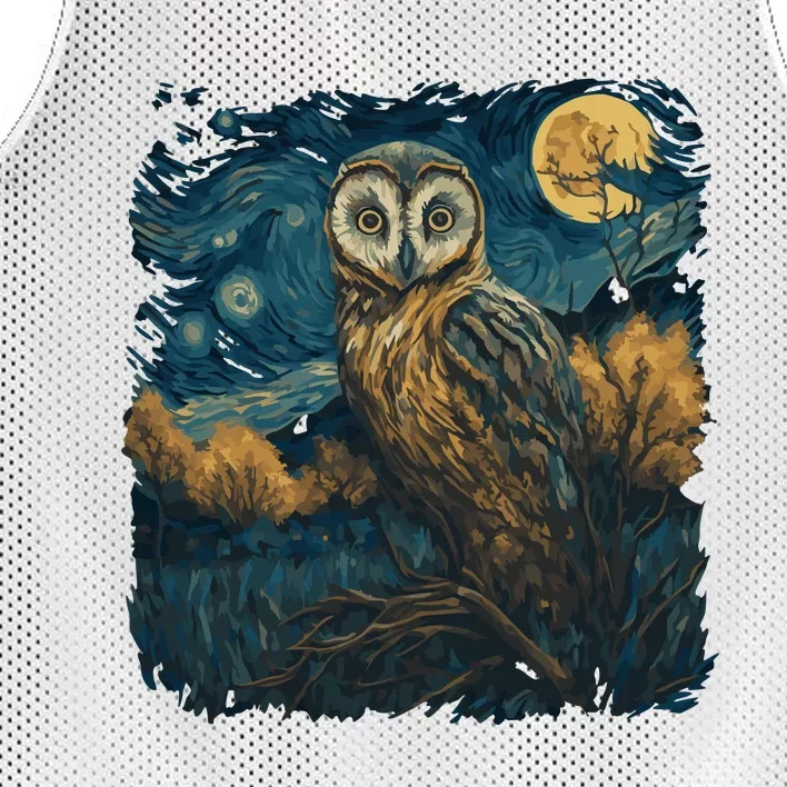 An Owl In The Night Forest Painting Mesh Reversible Basketball Jersey Tank