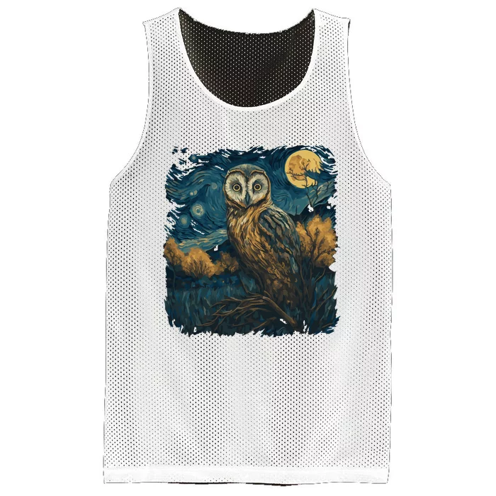 An Owl In The Night Forest Painting Mesh Reversible Basketball Jersey Tank