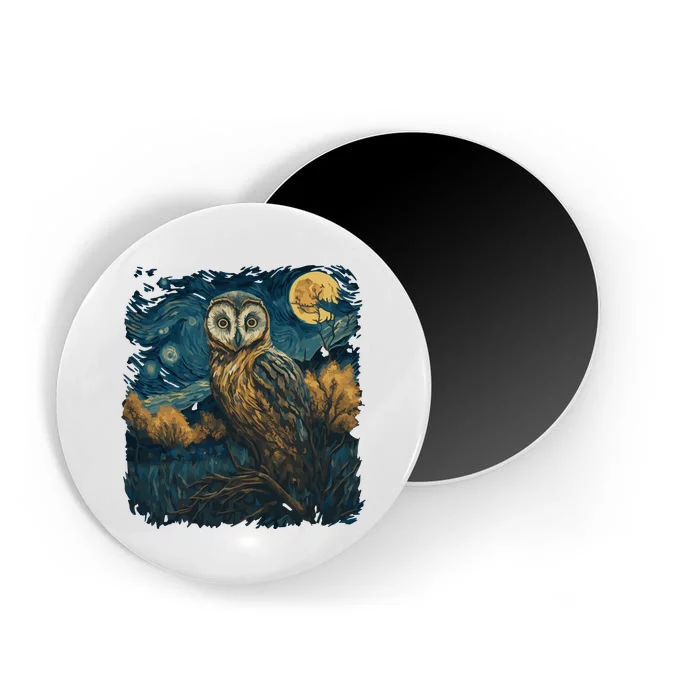 An Owl In The Night Forest Painting Magnet