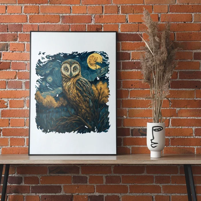 An Owl In The Night Forest Painting Poster