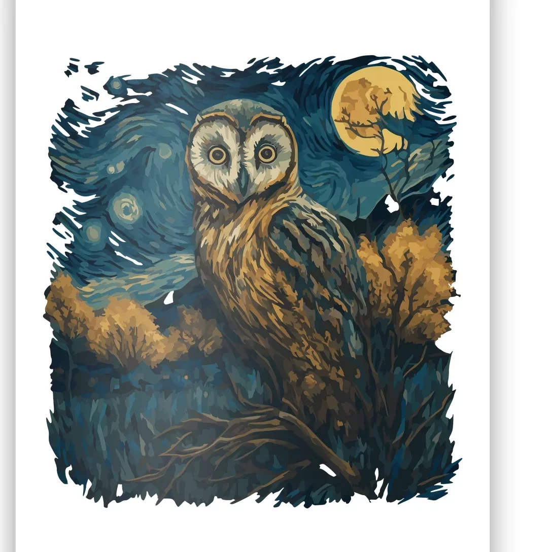 An Owl In The Night Forest Painting Poster