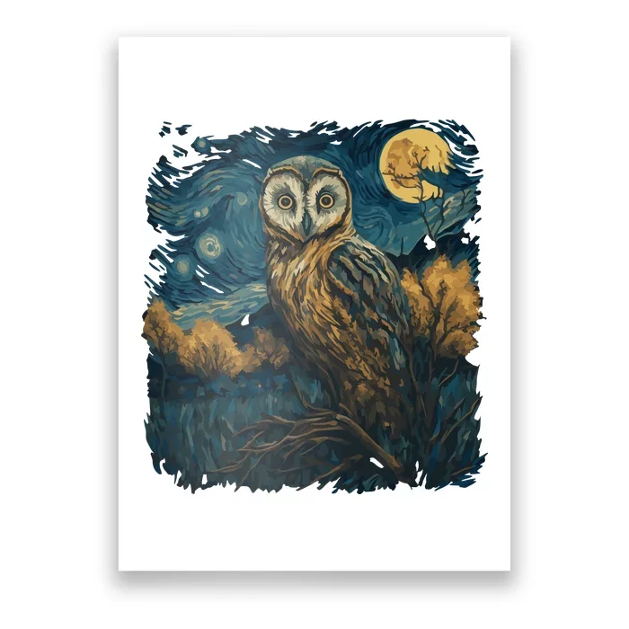 An Owl In The Night Forest Painting Poster