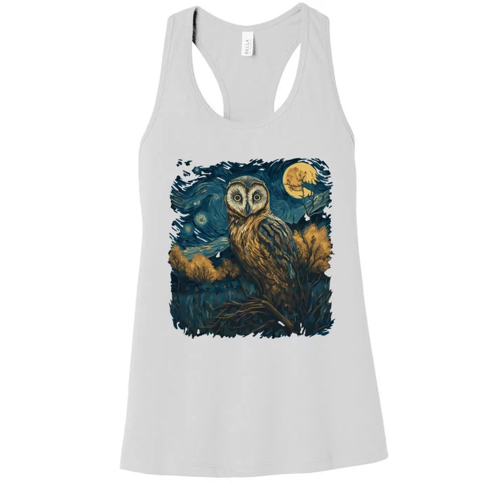 An Owl In The Night Forest Painting Women's Racerback Tank