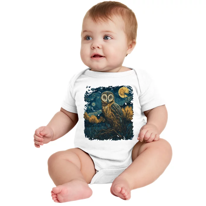 An Owl In The Night Forest Painting Baby Bodysuit