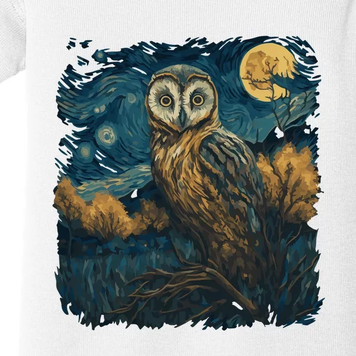 An Owl In The Night Forest Painting Baby Bodysuit